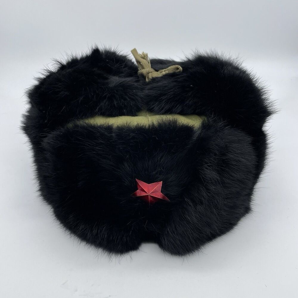 Chinese Russian Army Trooper Hat Ushanka winter Green Warm Cap Red Star Badge